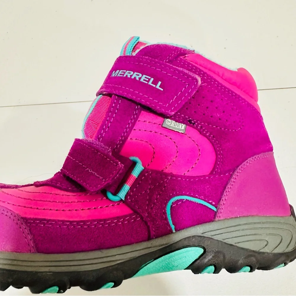 Merrell Youth Size‎ 5M Pink Blue Moab Polar Mid Strap 2.0 Waterproof Snow Boots